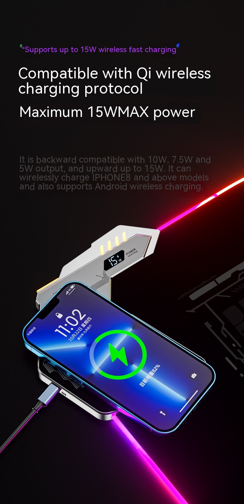 RGB Wireless Charging Desk Mat – Vixio, view 9 of 10