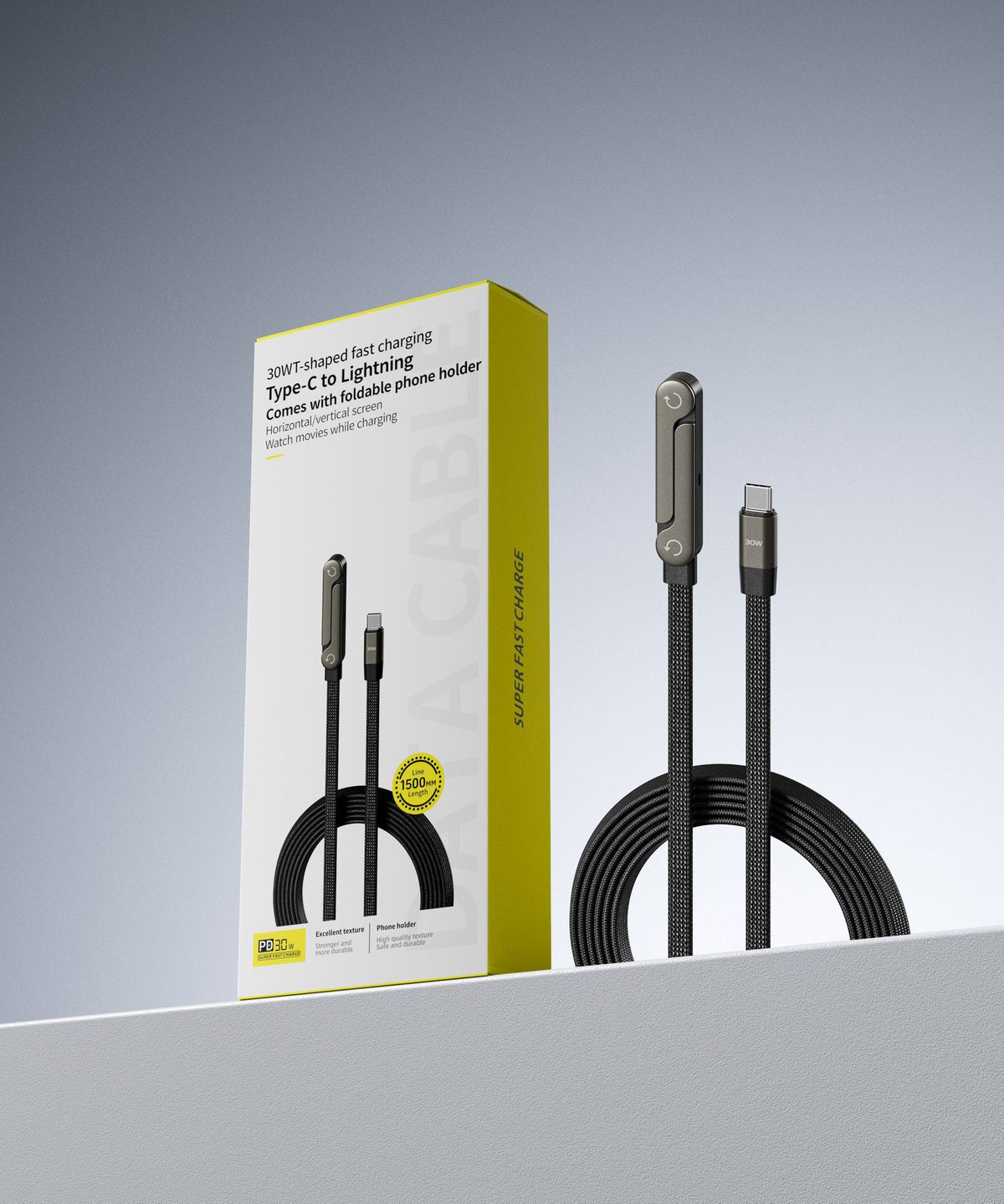 2-in-1 Fast-Charging Cable with foldable phone stand – Vixio, view 5 of 18